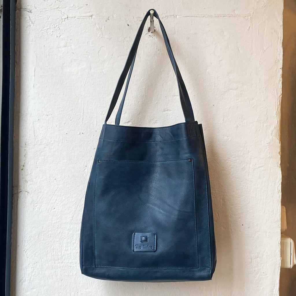 BLUE LEATHER TOTE BAG | CADIZ