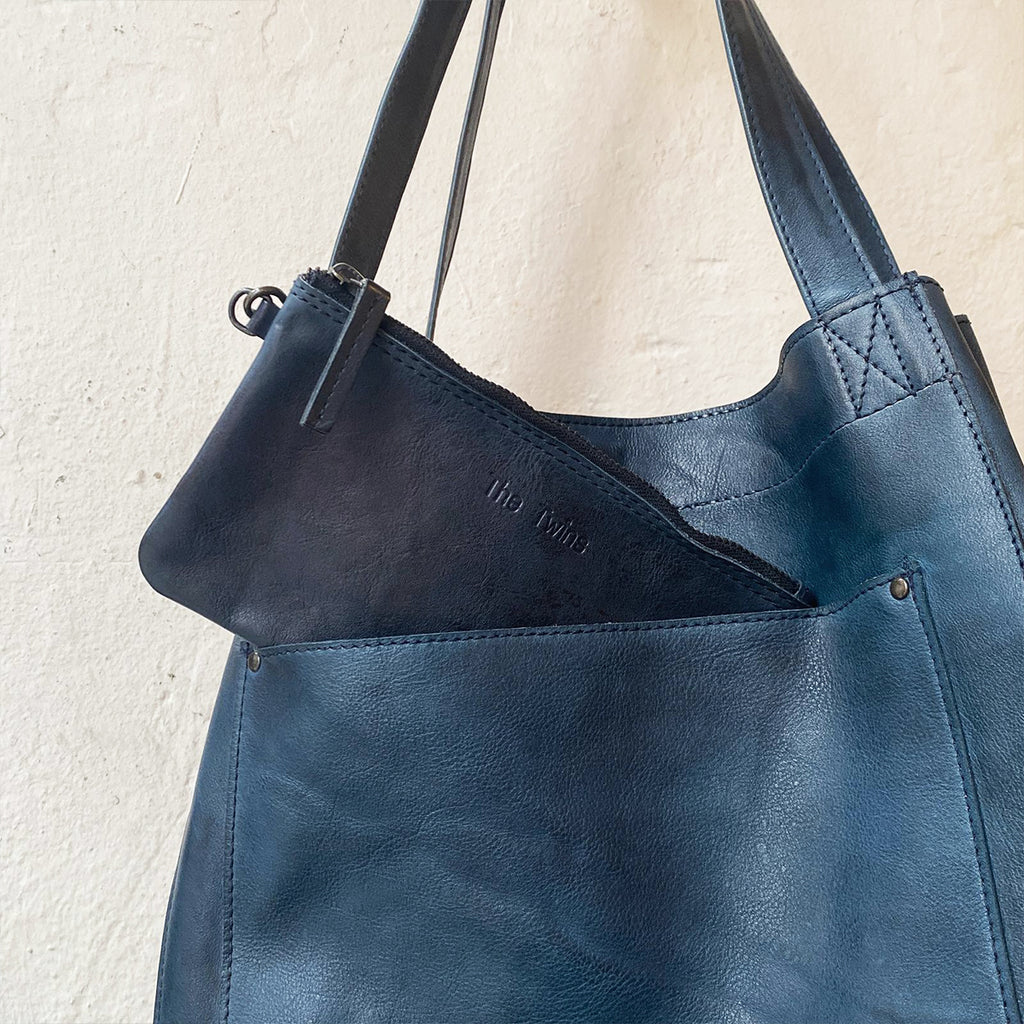 BLUE LEATHER TOTE BAG | CADIZ